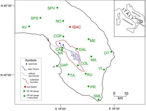 Map of Salento Peninsula and Asso Torrent basin; the .